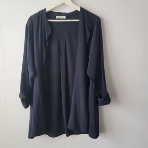 Gabrielle Carlson 100% silk navy blue long sleeve jacket lightweight